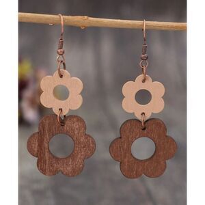 New Vintage Flower & Wood Chip Patchwork Wooden Earrings